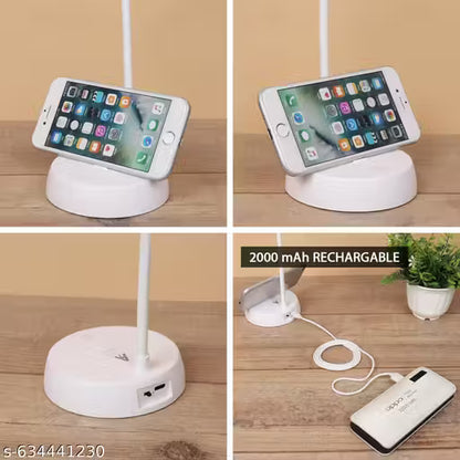 Rechargeable Study Touch Control Table With Phone Holder, Warm Color LED Eye Care, Adjustable Reading, USB Charging, White