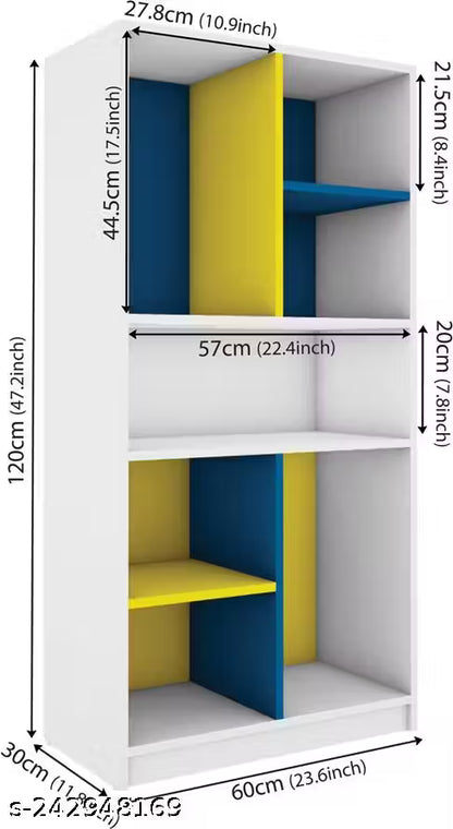 Wood Open Book Shelf (Finish Color - Blue + Yellow + Frosty White, Knock Down)