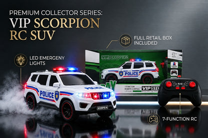VIP Scorpion Spray RC SUV 1:18 Scale, 7 Function Remote Control with Smoke, Rechargeable Remote Control Car with LED Lights Music, USB Charging, 2.4GHz Controller, Toy Car for Kids