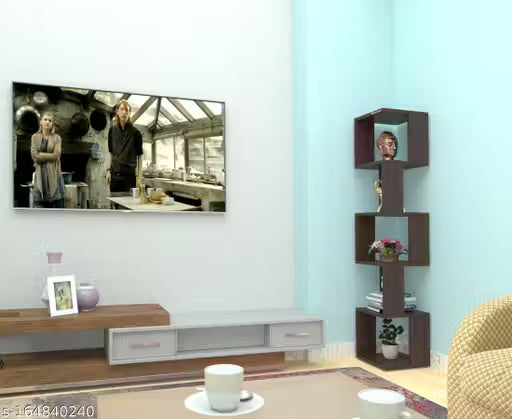 Wood Free Standing Corner Decorative Book Rack Shelf Wenge