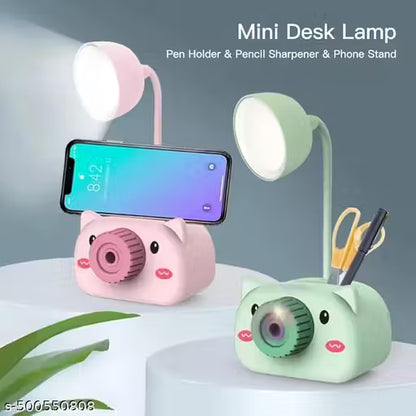 Plastic Led Table Lamp with Pen Holder & Sharpener (Green, Pack of 1)