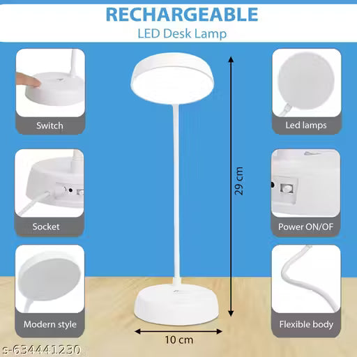 Rechargeable Study Touch Control Table With Phone Holder, Warm Color LED Eye Care, Adjustable Reading, USB Charging, White