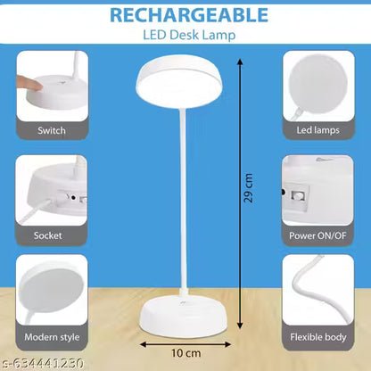 Rechargeable Study Touch Control Table With Phone Holder, Warm Color LED Eye Care, Adjustable Reading, USB Charging, White