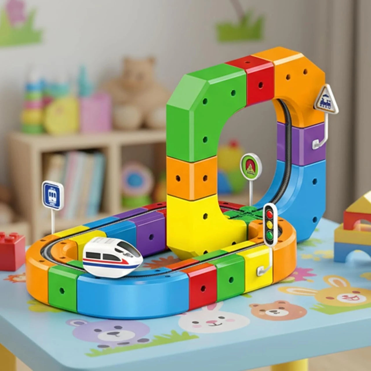Magical Anti Gravity Racing Train Track Set 51 Pcs with Motorized Train & Flexible 3D Tracks | STEM Learning Toy for Kids 3+