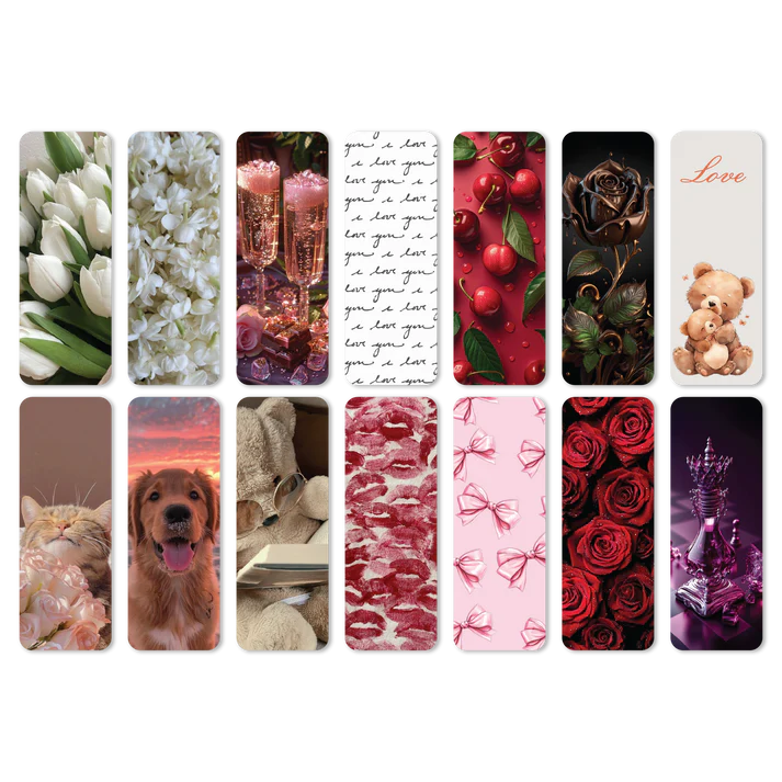 Romantic Valentine Designs Bookmarks Collection for Book Lovers - Set of 14 Paperback Bookmarks