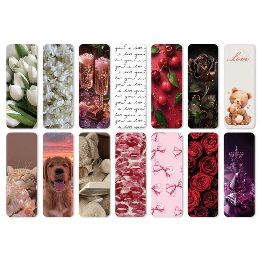 Romantic Valentine Designs Bookmarks Collection for Book Lovers - Set of 14 Paperback Bookmarks