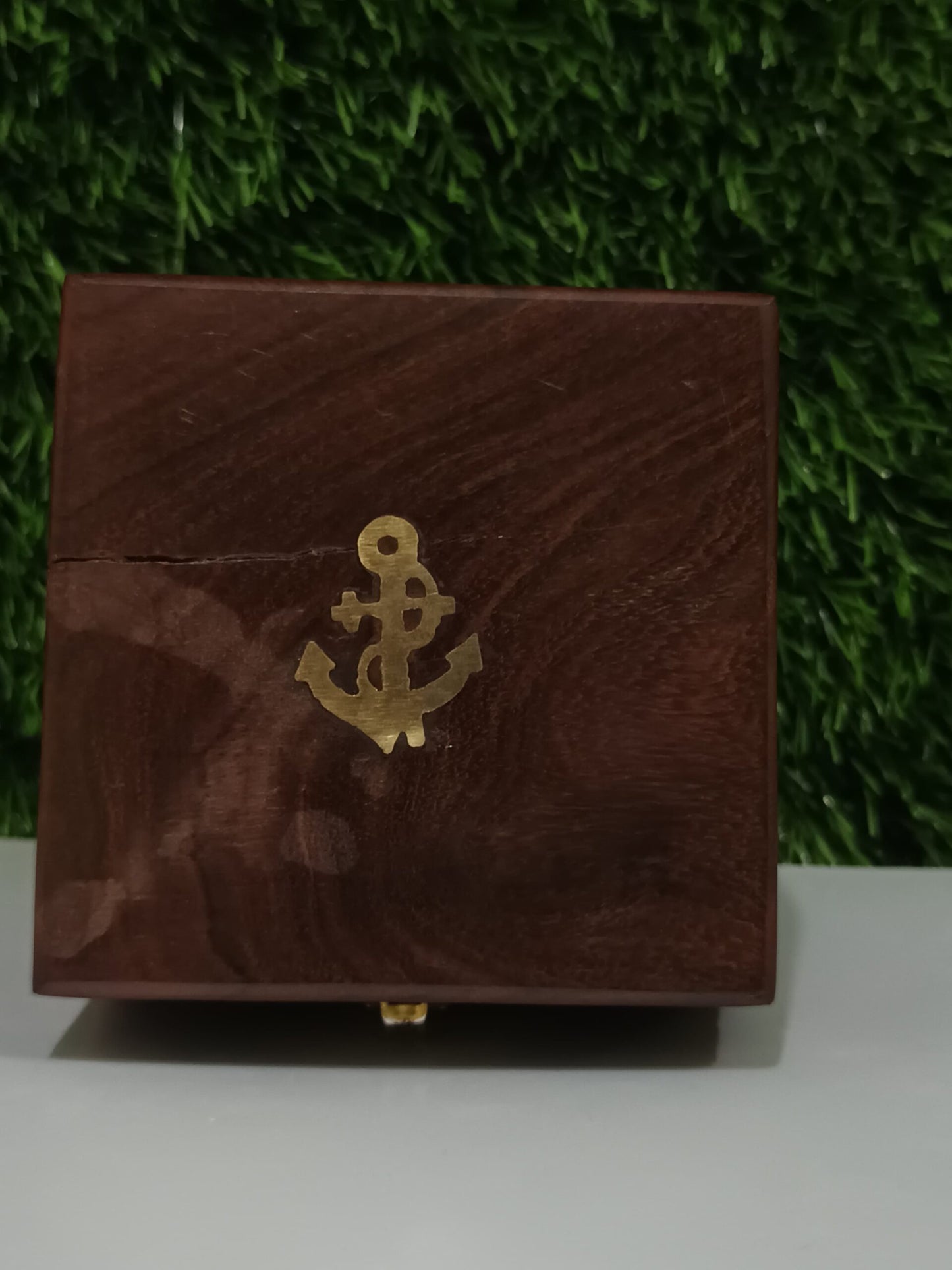 Vintage Brass Compass with Wooden Box