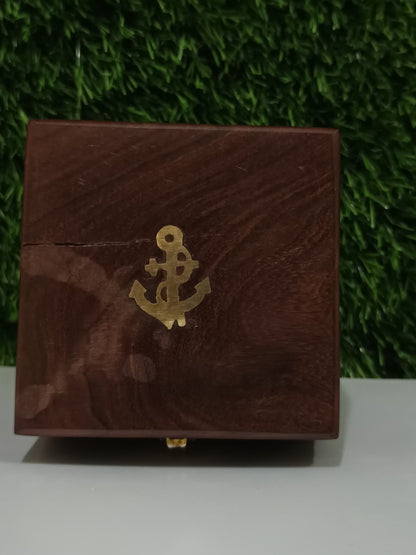 Vintage Brass Compass with Wooden Box