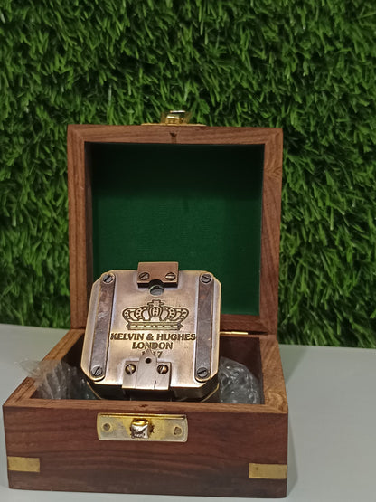 Vintage Brass Compass with Wooden Box