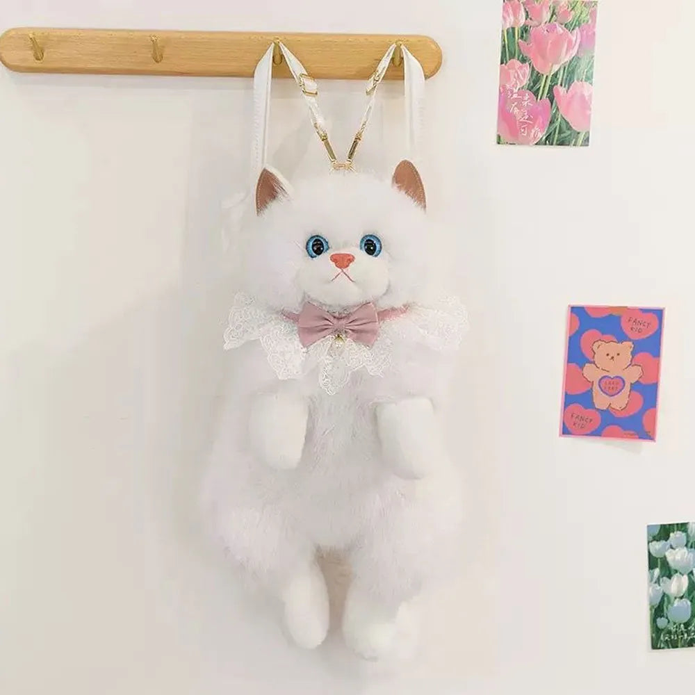 Cute Kitty Soft Faux Fur Kitty Furry Backpack and Shoulder Bag