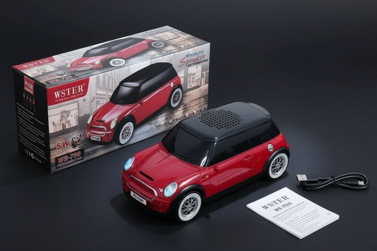 WSTER WS-790 Mini Cooper Model Wireless Car Bluetooth Speaker 5 Watts| FM Radio, USB, TF Card, LED Lights