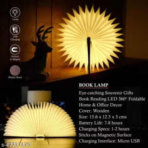 Book Lamp Rechargeable LED Book Night Lamp| Portable Reading Lamp | (Walnut Wood)